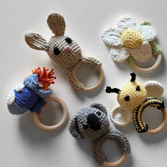 Crocheted baby rattles